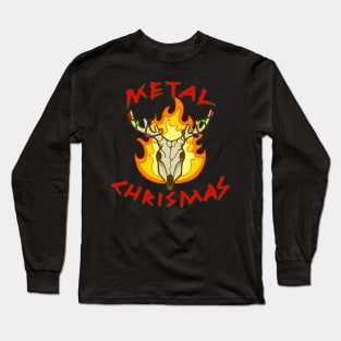 Metal Christmas Punny Reindeer Skull Long Sleeve T-Shirt